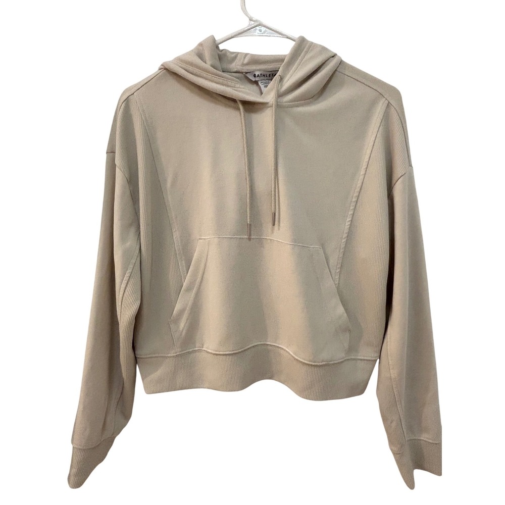 Athleta Women XS Beige Tencel Modal Relaxed Cropped Pullover‎ Hoodie Sweatshirt